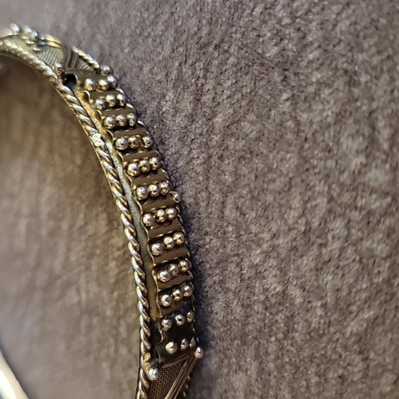 VTG Silvertone Milgrain Art Deco Bangle Gothic Great Gatsby Bracelet - Picture 3 of 5